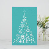 Stijlvolle elegante witte en blauwgroen kerstboom briefpapier (Staand voorkant)