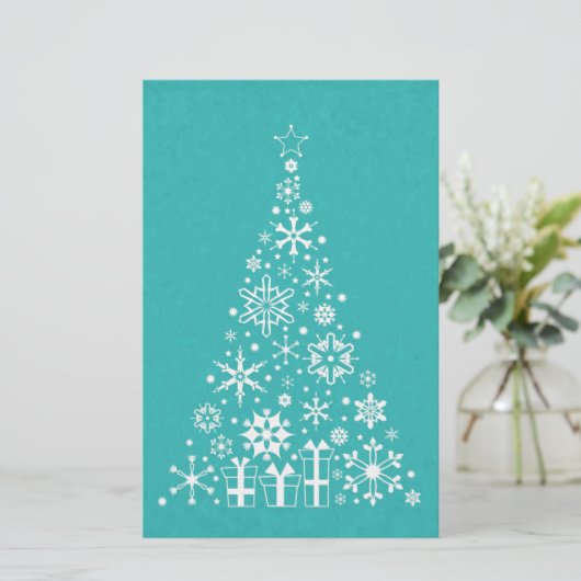 Stijlvolle elegante witte en blauwgroen kerstboom briefpapier (Staand voorkant)