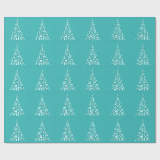 Stijlvolle elegante witte en blauwgroen kerstboom cadeaupapier (Vlak)
