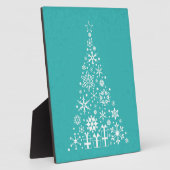 Stijlvolle elegante witte en blauwgroen kerstboom fotoplaat (Zijkant)