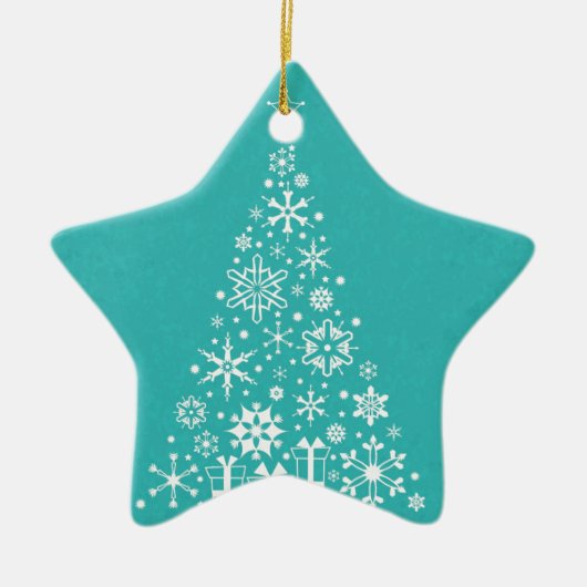 Stijlvolle elegante witte en blauwgroen kerstboom keramisch ornament (Voorkant)