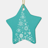 Stijlvolle elegante witte en blauwgroen kerstboom keramisch ornament (Links)