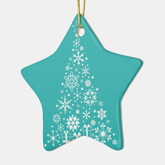 Stijlvolle elegante witte en blauwgroen kerstboom keramisch ornament (Links)