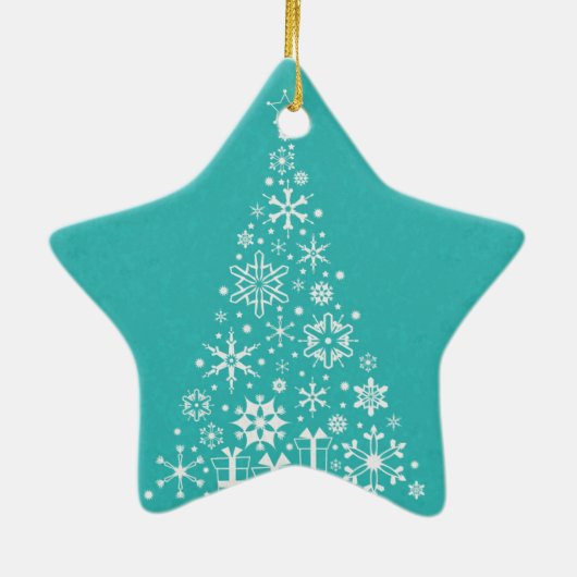 Stijlvolle elegante witte en blauwgroen kerstboom keramisch ornament (Achterkant)