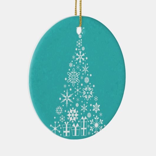 Stijlvolle elegante witte en blauwgroen kerstboom keramisch ornament (Rechts)