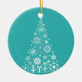 Stijlvolle elegante witte en blauwgroen kerstboom keramisch ornament (Voorkant)