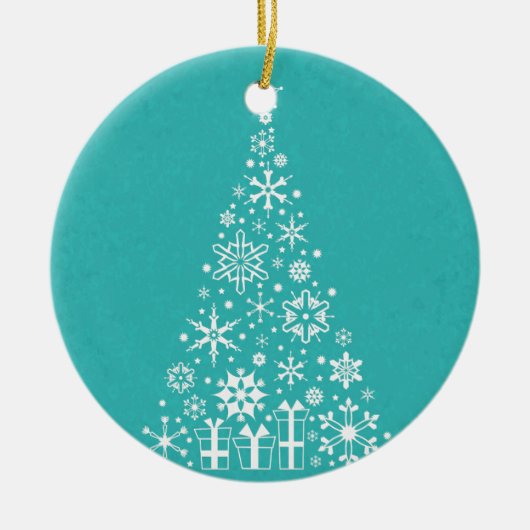 Stijlvolle elegante witte en blauwgroen kerstboom keramisch ornament (Voorkant)