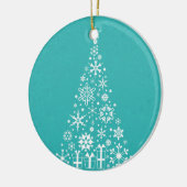 Stijlvolle elegante witte en blauwgroen kerstboom keramisch ornament (Links)
