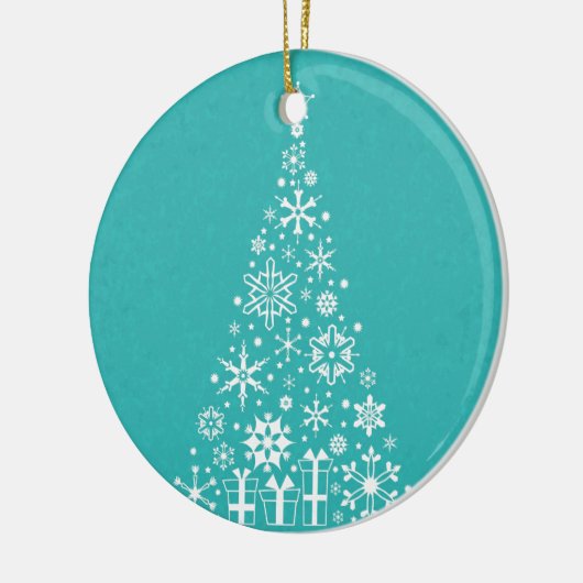 Stijlvolle elegante witte en blauwgroen kerstboom keramisch ornament (Links)