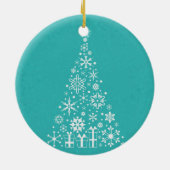 Stijlvolle elegante witte en blauwgroen kerstboom keramisch ornament (Achterkant)