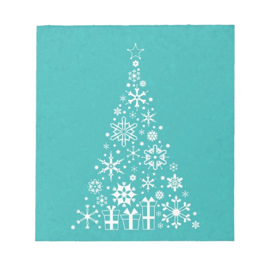 Stijlvolle elegante witte en blauwgroen kerstboom notitieblok (Voorkant)