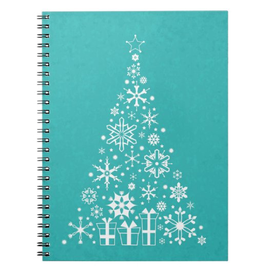 Stijlvolle elegante witte en blauwgroen kerstboom notitieboek (Voorkant)