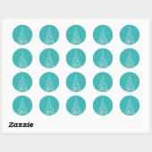Stijlvolle elegante witte en blauwgroen kerstboom ronde sticker (Vel)