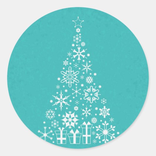 Stijlvolle elegante witte en blauwgroen kerstboom ronde sticker (Voorkant)