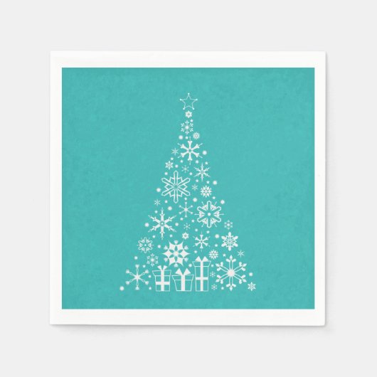 Stijlvolle elegante witte en blauwgroen kerstboom servetten (Voorkant)