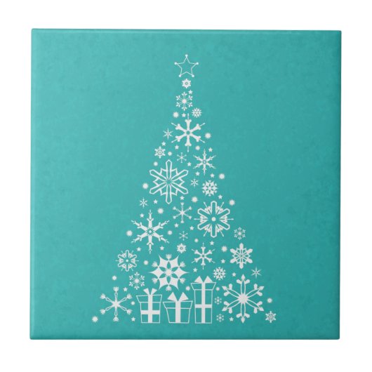Stijlvolle elegante witte en blauwgroen kerstboom tegeltje (Voorkant)