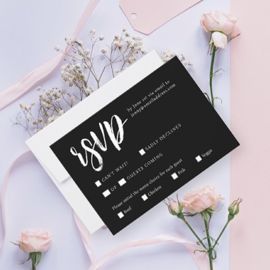 Stijlvolle Elegante Zwart Wit Moderne QR Bruiloft RSVP Kaartje