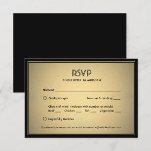 Stijlvolle Elegante Zwarte en Gouden met Maaltijd RSVP Kaartje