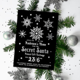 Stijlvolle Elegante Zwarte Secret Santa Sneeuwvlok Folie Feestdagenkaart