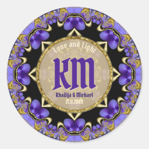 Stijlvolle elegantie Paarse gouden kant Monogram b Ronde Sticker
