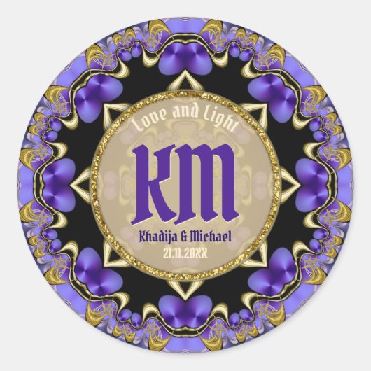 Stijlvolle elegantie Paarse gouden kant Monogram b Ronde Sticker (Voorkant)
