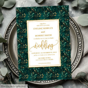 Stijlvolle Emerald Gold Eucalyptus bruiloft uitnod Kaart