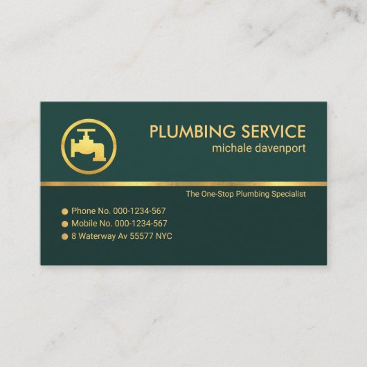 Stijlvolle Emerald Green Gold Line kraan sanitair Visitekaartje (Voorkant)