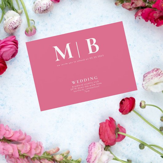 Stijlvolle en eenvoudige monogram Roze Geen Uitnod Kaart