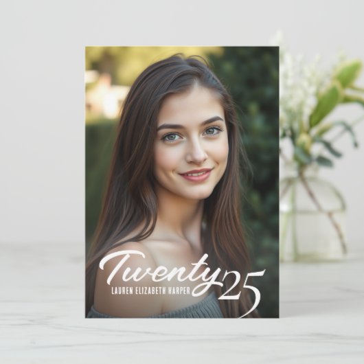 Stijlvolle en elegante foto en jaar Afstuderen Kaart (Staand voorkant)