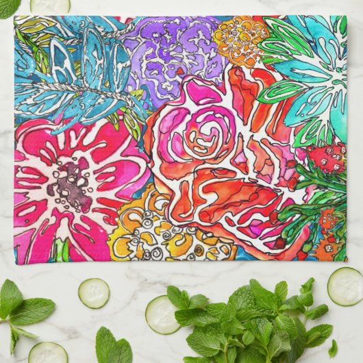 Stijlvolle en kleurrijke bloemen keukenhanddoek (Gevouwen)