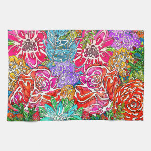 Stijlvolle en kleurrijke bloemen keukenhanddoek