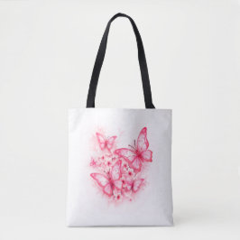 Stijlvolle en ruime roze vlinder Canvas tas
