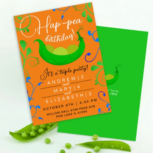 Stijlvolle erwten in een pod Oranje drieling joint Kaart