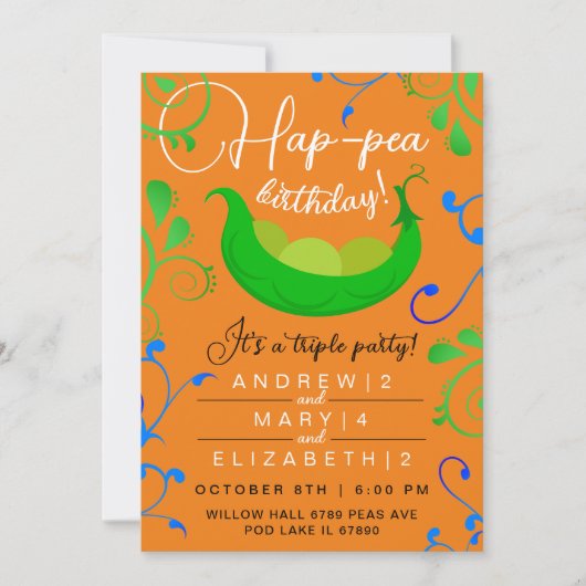 Stijlvolle erwten in een pod Oranje drieling joint Kaart (Voorkant)