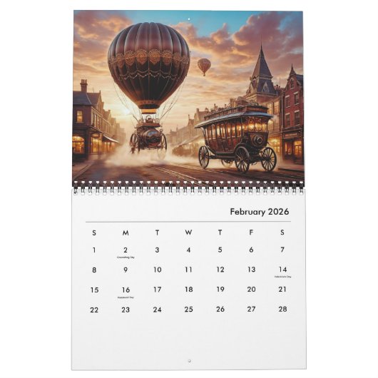 Stijlvolle esthetische retro Cool Cogs Gears Steam Kalender (Feb 2026)