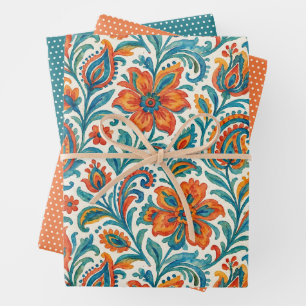 Stijlvolle etnische kleurrijke Paisley Floral Art  Inpakpapier Vel