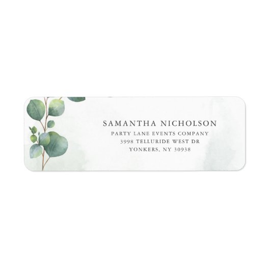 Stijlvolle Eucalyptus Botanische Retouradres Etiket (Voorkant)