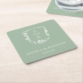 Stijlvolle Eucalyptus Monogram Roos Crest Wedding Kartonnen Onderzetters (Schuin)