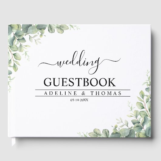 Stijlvolle eucalyptusgroen gastenboek (Voorkant)