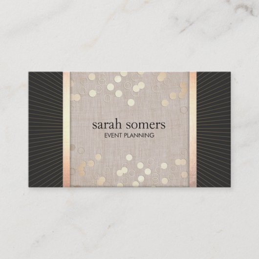 Stijlvolle Event Planner Chic Gold Confetti Linnen Visitekaartje (Voorkant)