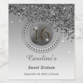 Stijlvolle Falling Black Glitter 16e verjaardag Wijn Etiket (Enkel label)