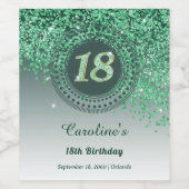Stijlvolle Falling Green Glitter 18e verjaardag Wijn Etiket (Enkel label)