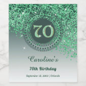 Stijlvolle Falling Green Glitter 70e verjaardag Wijn Etiket (Enkel label)