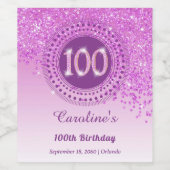 Stijlvolle Falling Pink Glitter 100e verjaardag Wijn Etiket (Enkel label)