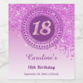 Stijlvolle Falling Pink Glitter 18e verjaardag Wijn Etiket (Enkel label)