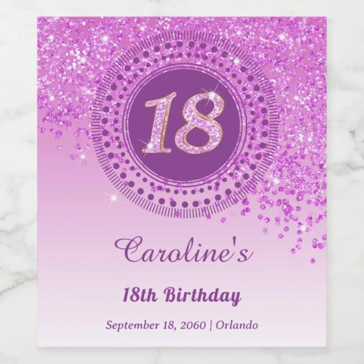 Stijlvolle Falling Pink Glitter 18e verjaardag Wijn Etiket (Enkel label)