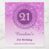 Stijlvolle Falling Pink Glitter 21e verjaardag Wijn Etiket (Enkel label)