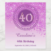 Stijlvolle Falling Pink Glitter 40e verjaardag Wijn Etiket (Enkel label)