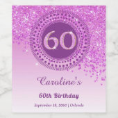 Stijlvolle Falling Pink Glitter 60e verjaardag Wijn Etiket (Enkel label)