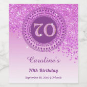 Stijlvolle Falling Pink Glitter 70e verjaardag Wijn Etiket (Enkel label)